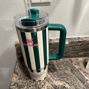 Stanley Green and White Striped Tumbler